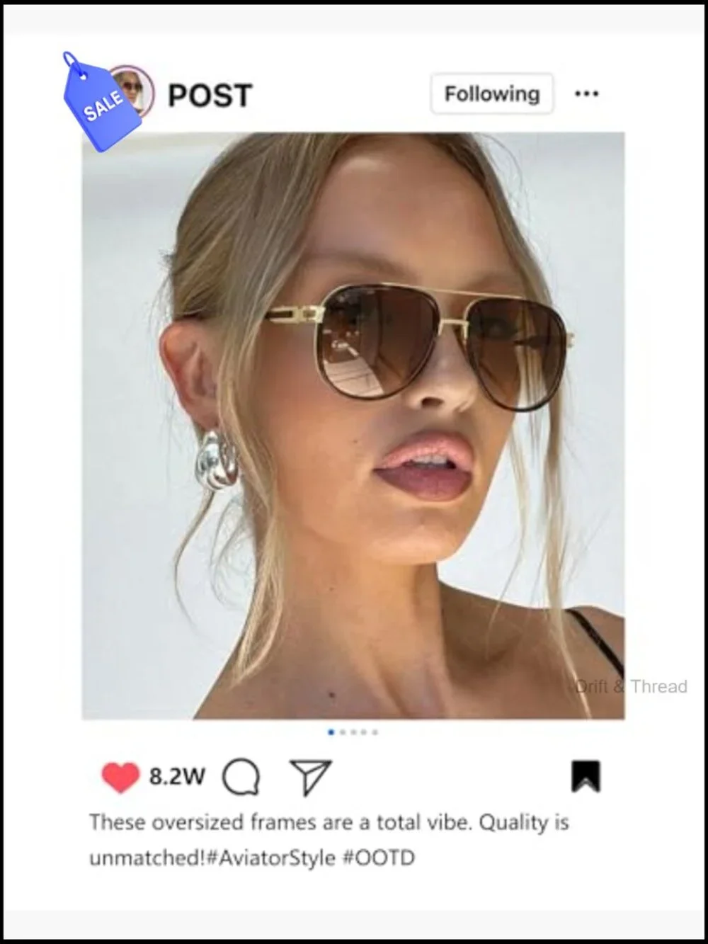 Retro Oversized Aviator Sunglasses Metal Frame UV Protection Unisex